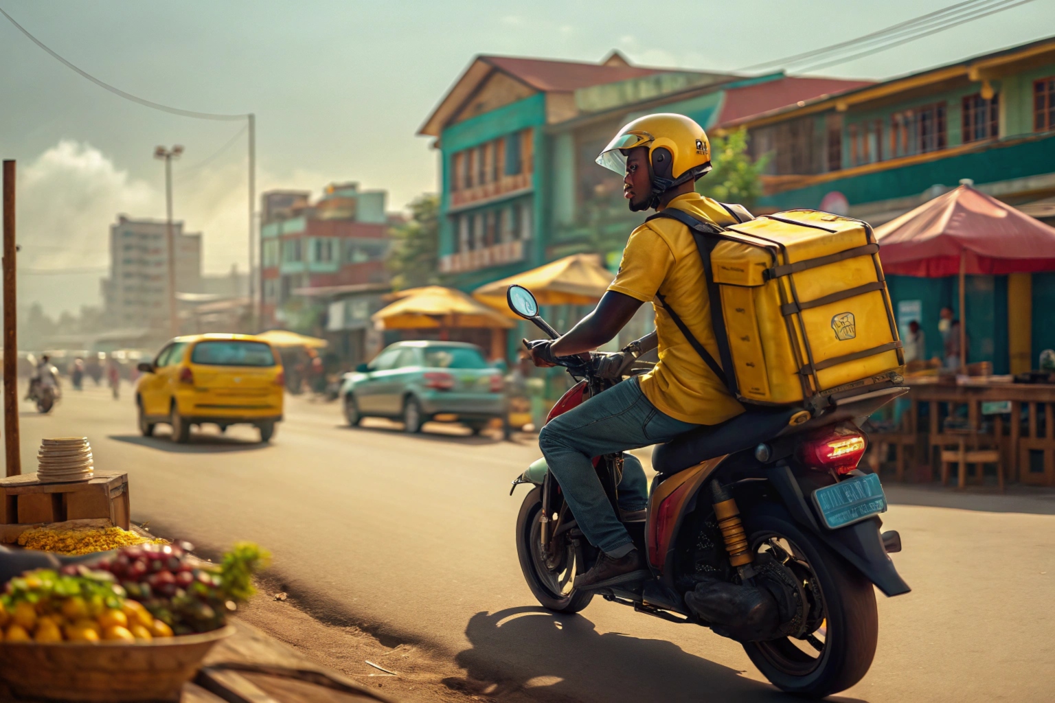 Young delivery boy on motorbike